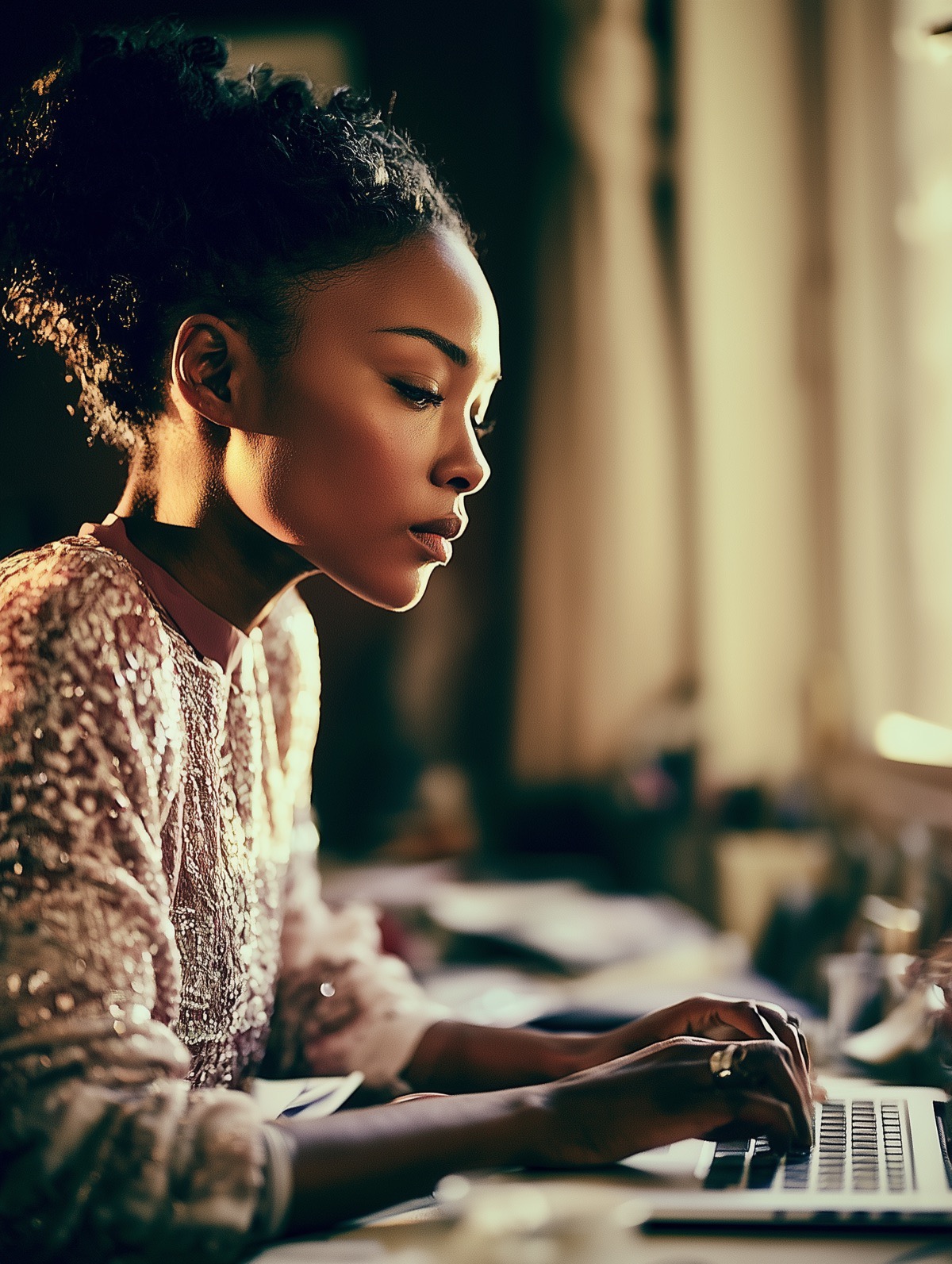 A marketer working at a laptop, mid-flow